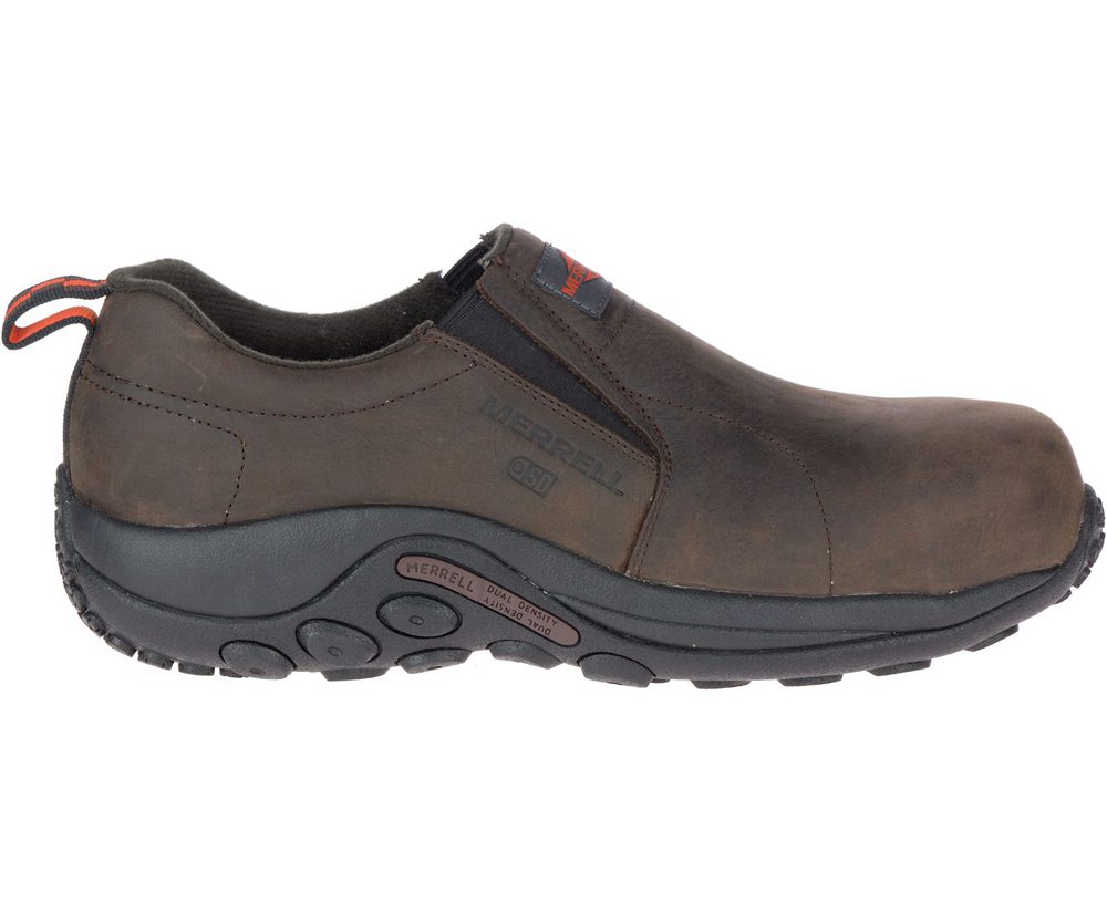 Merrell Slip Ons Brown - Jungle Moc Leather Comp Toe SD+ Wide Width - Mens 07VQFPKLR